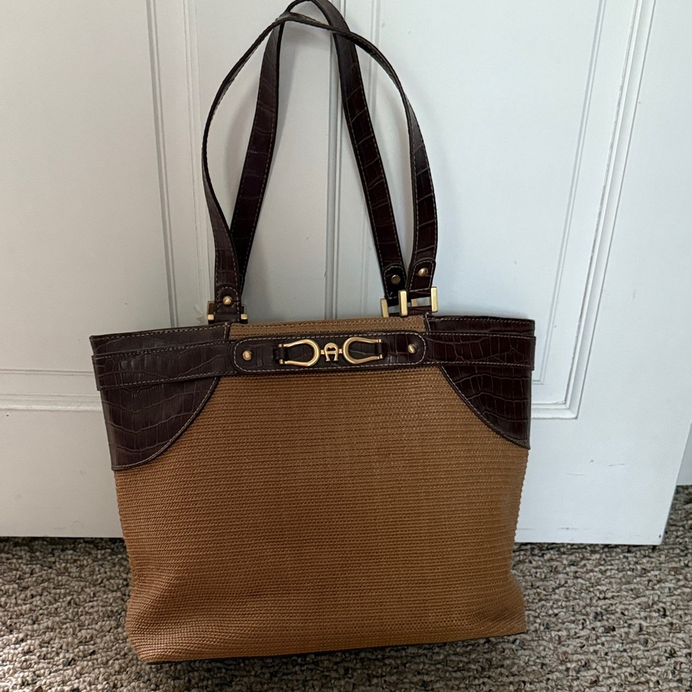 Etienne Aigner Tan and Dark Brown Tote